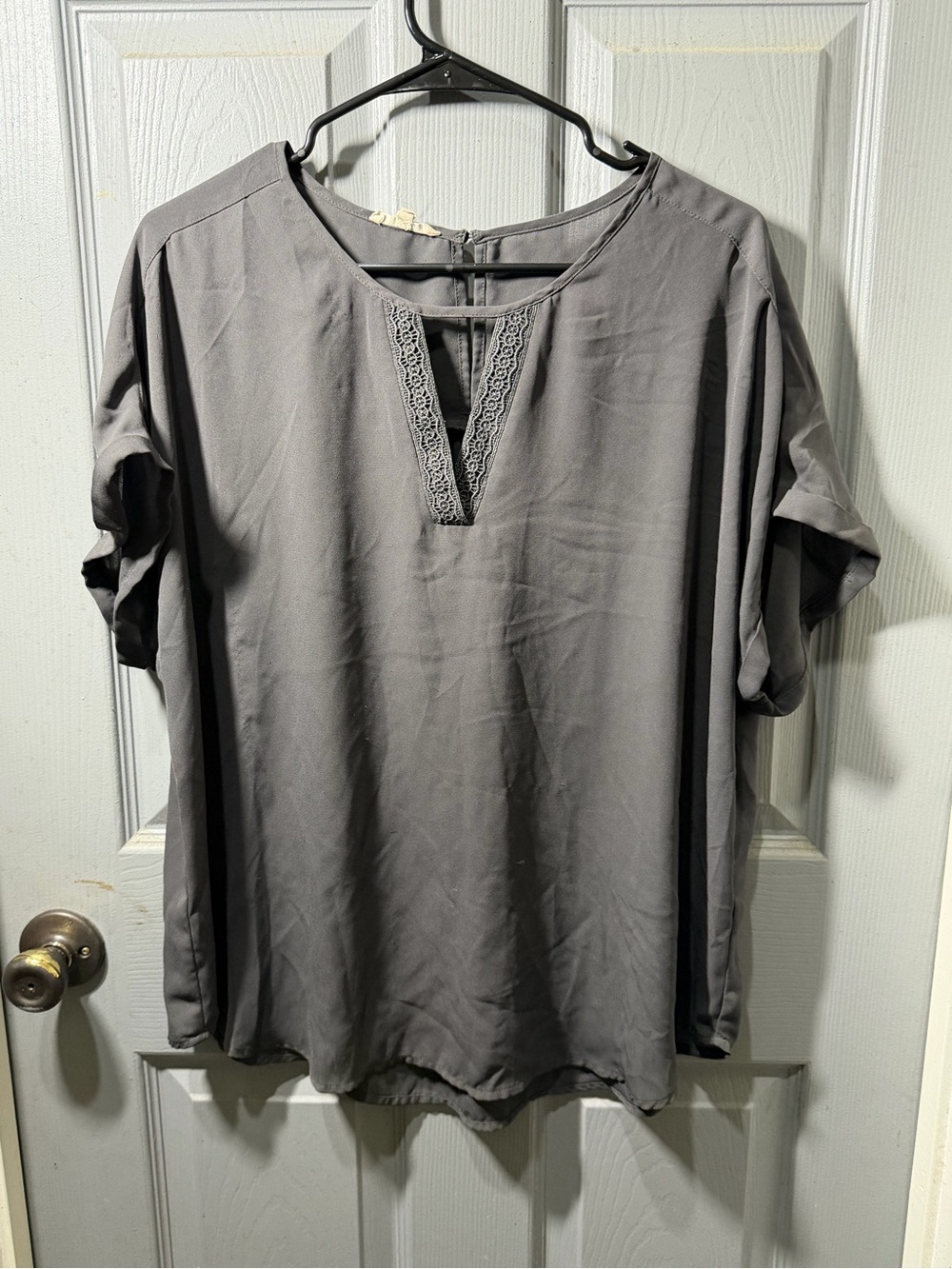 Maurices Gray Crochet-Trim V-Notch Blouse
